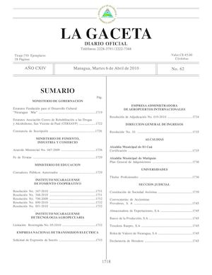 Gaceta # 62 Martes 6 De Abril 2010