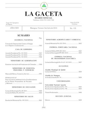 Gaceta # 125 Viernes 2 De Julio 2010