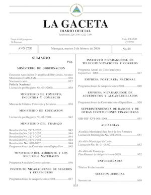 Gaceta # 25 Martes 5 De Febrero 2008