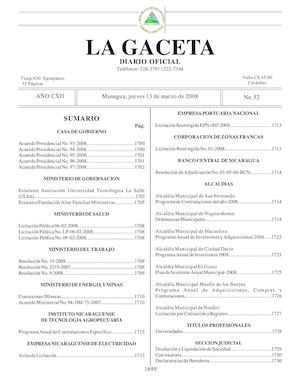 Gaceta # 52 Jueves 13 De Marzo 2008