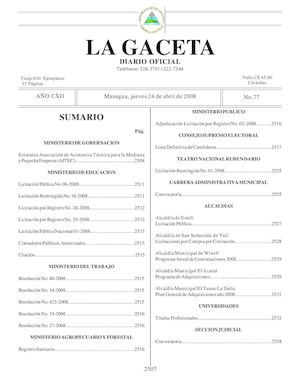 Gaceta # 77 Jueves 24 De Abril 2008