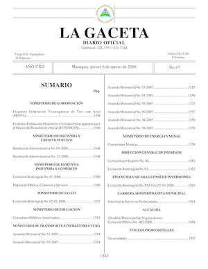 Gaceta # 47 Jueves 6 De Marzo 2008