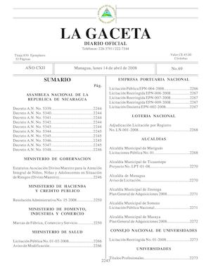 Gaceta # 69 Lunes 14 De Abril 2008