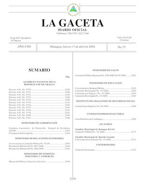 Gaceta # 72 Jueves 17 De Abril 2008