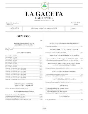 Gaceta # 83 Lunes 5 De Mayo 2008