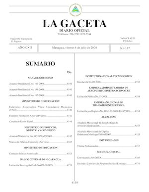 Gaceta # 127 Viernes 4 De Julio 2008