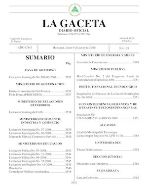 Gaceta # 108 Lunes 9 De Junio 2008