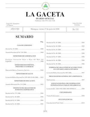 Gaceta # 122 Viernes 27 De Junio 2008