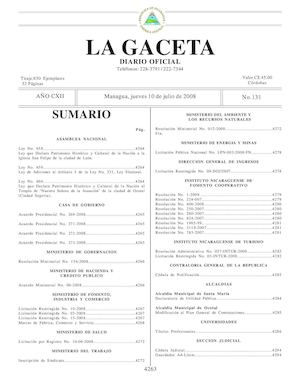 Gaceta # 131 Jueves 10 De Julio 2008