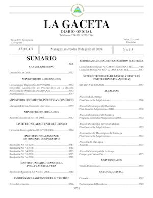 Gaceta # 115 Miércoles 18 De Junio 2008