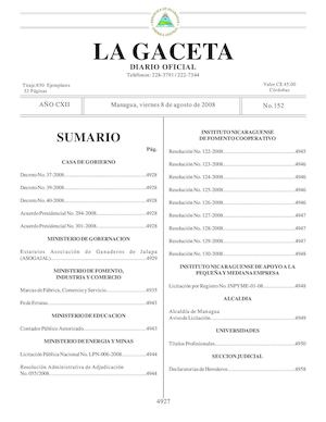 Gaceta # 152 Viernes 8 De Agosto 2008
