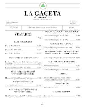 Gaceta # 162 Viernes 22 De Agosto 2008