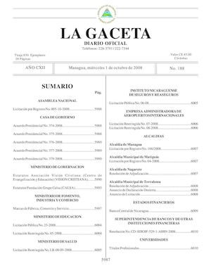 Gaceta # 188 Miércoles 1 De Octubre 2008