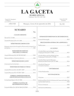Gaceta # 185 Viernes 26 De Septiembre 2008