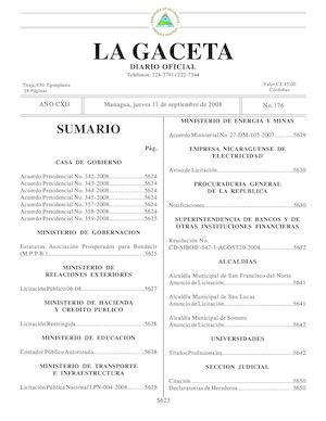 Gaceta # 176 Jueves 11 De Septiembre 2008