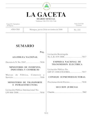 Gaceta # 222 Jueves 20 De Noviembre 2008