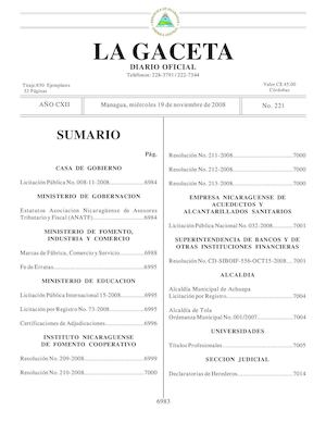 Gaceta # 221 Miércoles 19 De Noviembre 2008