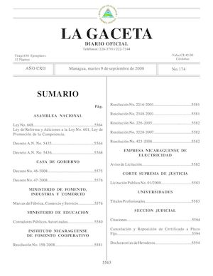 Gaceta # 174 Martes 9 De Septiembre 2008