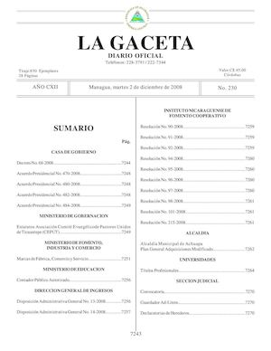 Gaceta # 230 Martes 2 De Diciembre 2008