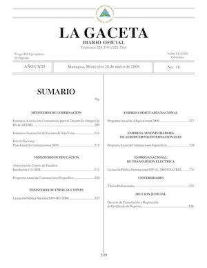 Gaceta # 18 Miércoles 28 De Enero 2009