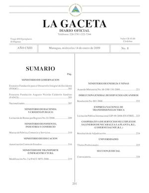 Gaceta # 8 Miércoles 14 De Enero 2009