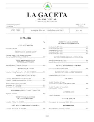 Gaceta # 30 Viernes 13 De Febrero 2009