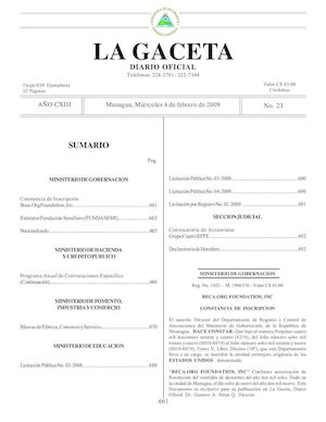 Gaceta # 23 Miércoles 4 De Febrero 2009