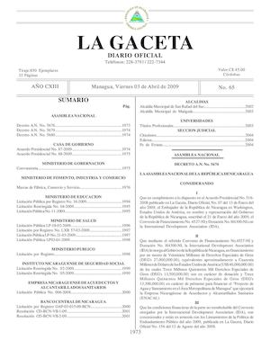 Gaceta # 65 Viernes 3 De Abril 2009
