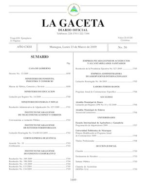 Gaceta # 56 Lunes 23 De Marzo 2009