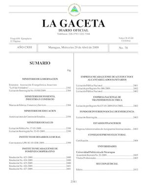 Gaceta # 78 Miércoles 29 De Abril 2009