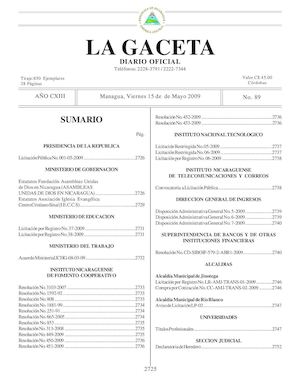 Gaceta # 89 Viernes 15 De Mayo 2009
