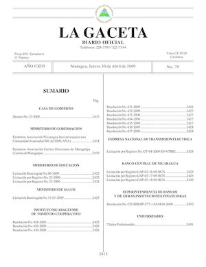 Gaceta # 79 Jueves 30 De Abril 2009