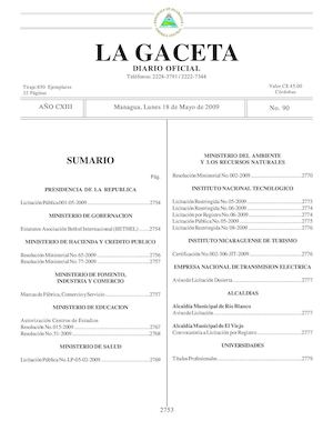 Gaceta # 90 Lunes 18 De Mayo 2009