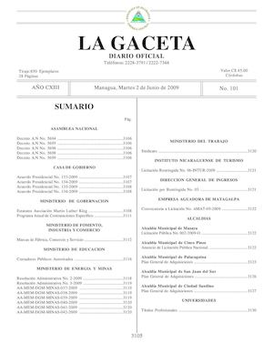 Gaceta # 101 Martes 2 De Junio 2009