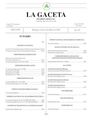 Gaceta # 80 Lunes 4 De Mayo 2009