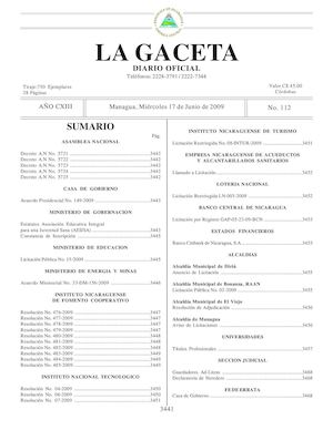 Gaceta # 112 Miércoles 17 De Junio 2009