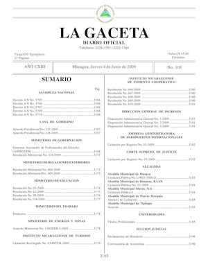 Gaceta # 103 Jueves 4 De Junio 2009