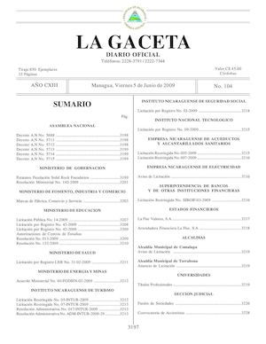 Gaceta # 104 Viernes 4 De Junio 2009