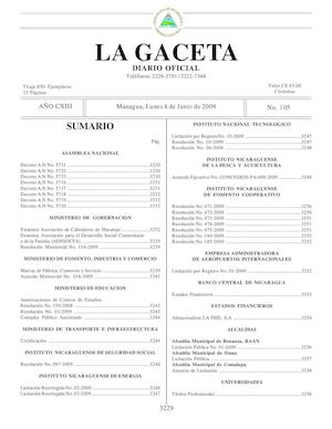 Gaceta # 105 Lunes 8 De Junio 2009