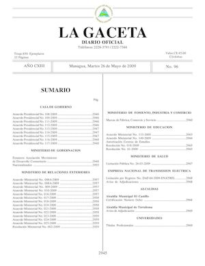 Gaceta # 96 Martes 26 De Mayo 2009