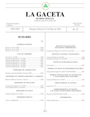 Gaceta # 97 Miécorles 27 De Mayo 2009