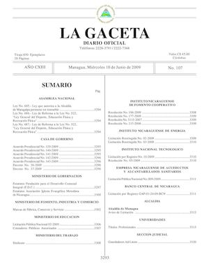 Gaceta # 107 Miércoles 10 De Junio 2009