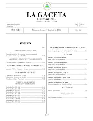 Gaceta # 76 Lunes 27 De Abril 2009