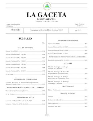 Gaceta # 117 Miércoles 24 De Junio 2009