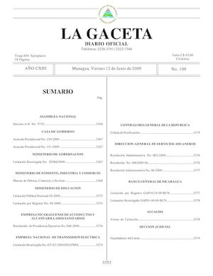 Gaceta # 109 Viernes 12 De Junio 2009