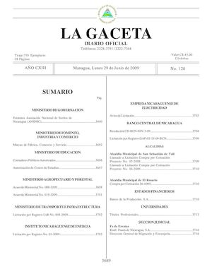 Gaceta # 120 Lunes 29 De Junio 2009