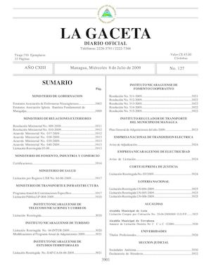 Gaceta # 127 Miércoles 8 De Julio 2009