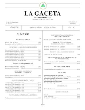 Gaceta # 126 Martes 7 De Julio 2009