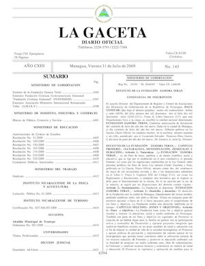 Gaceta # 143 Viernes 31 De Julio 2009