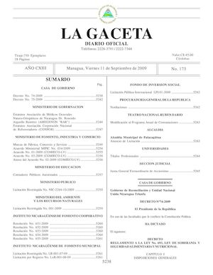 Gaceta # 173 Viernes 11 De Septiembre 2009